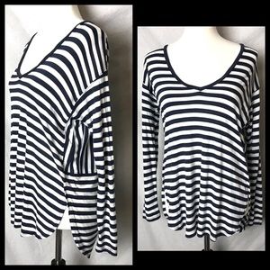 Madewell Sz XS Blue Striped Side Slit Tunic Blouse